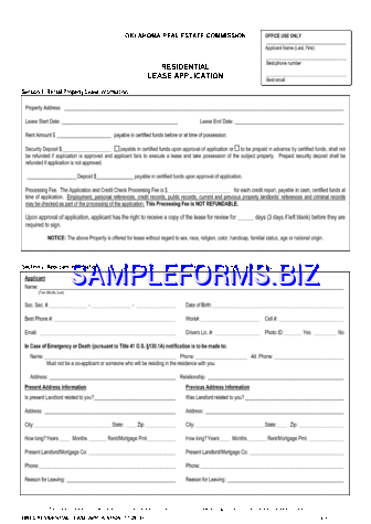 Oklahoma Rental Application pdf free